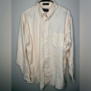 Stafford Oxford Button Down Shirt Men's 17 Beige Long Sleeve
